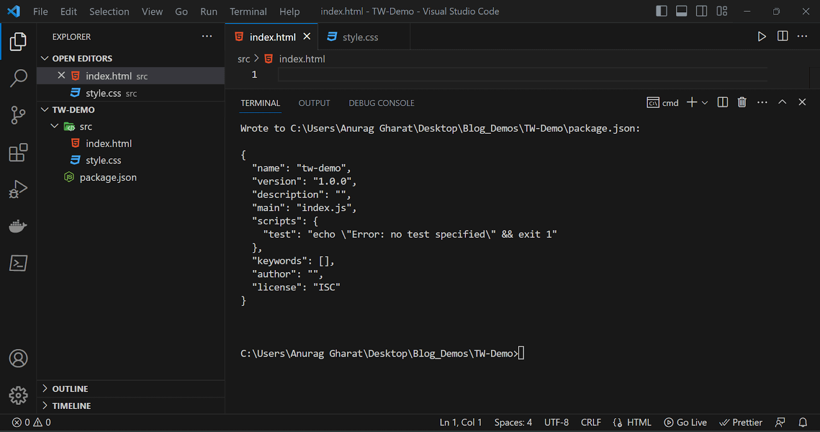 Initializing a new npm project