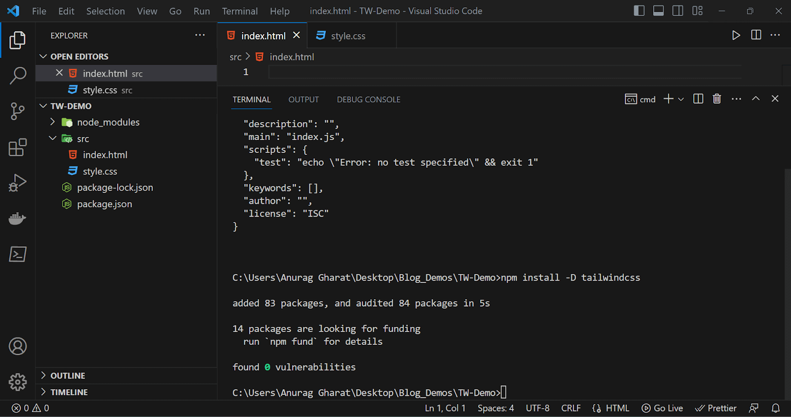 Installing Tailwind CSS