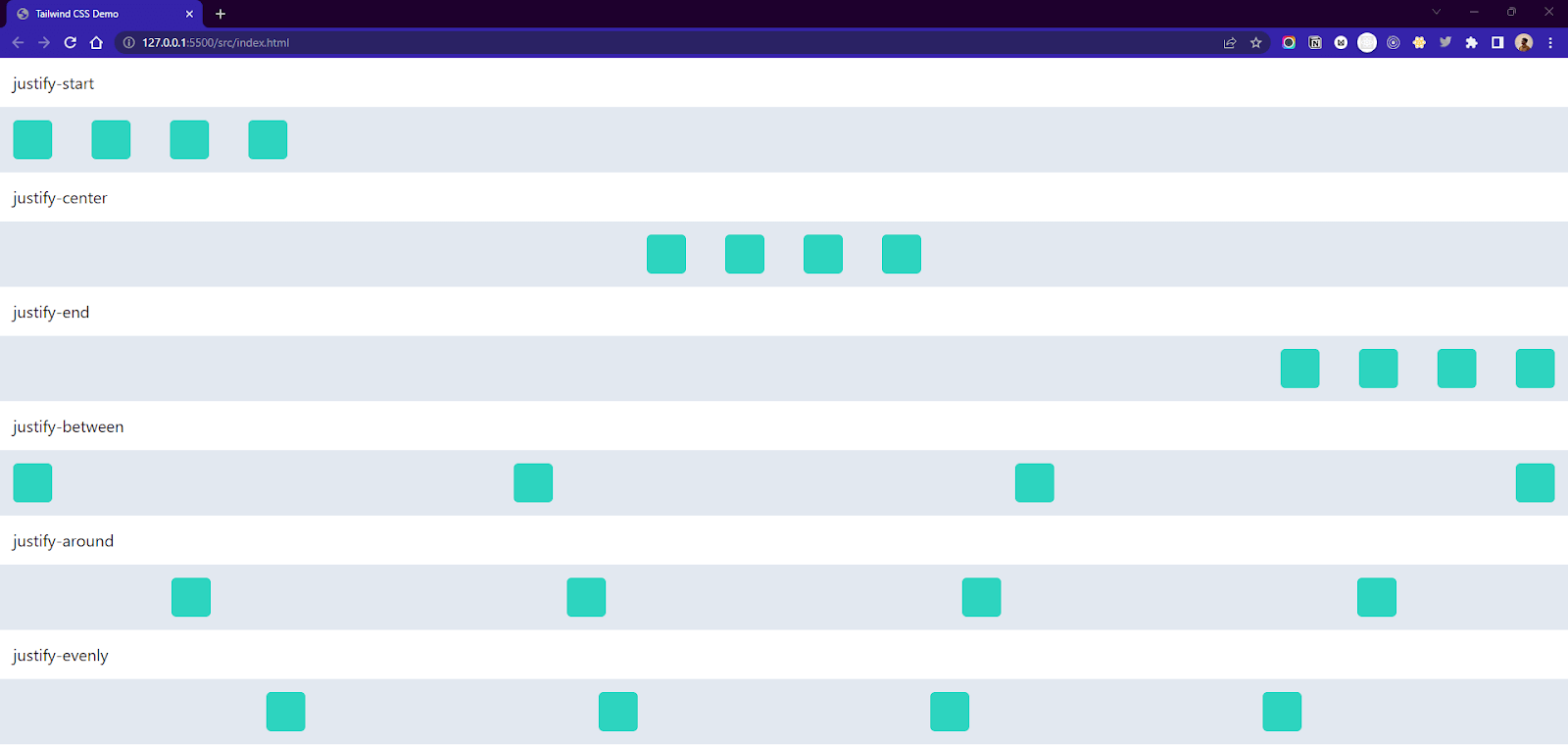 Justify content in Tailwind CSS