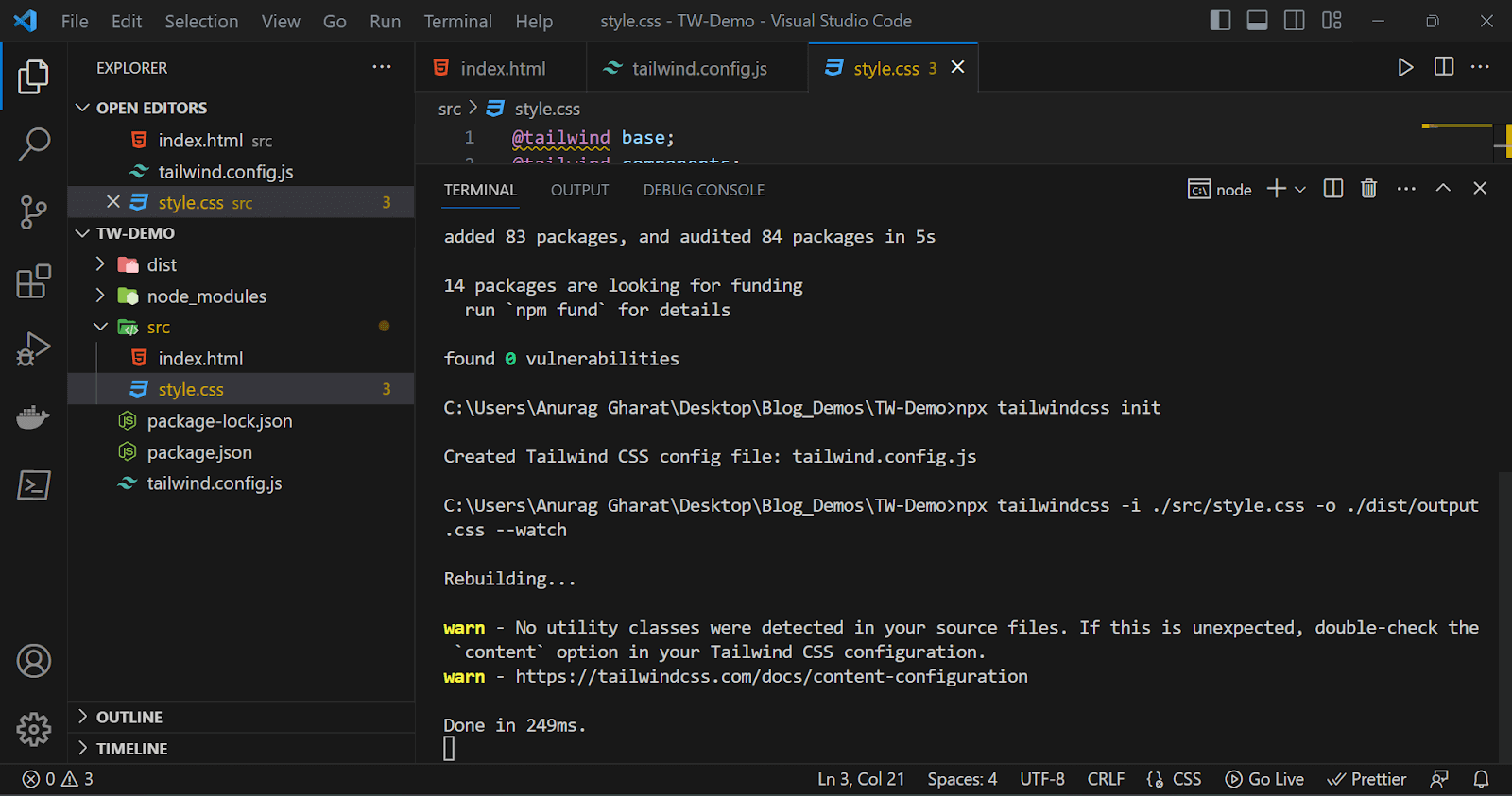 Running Tailwind CSS build 