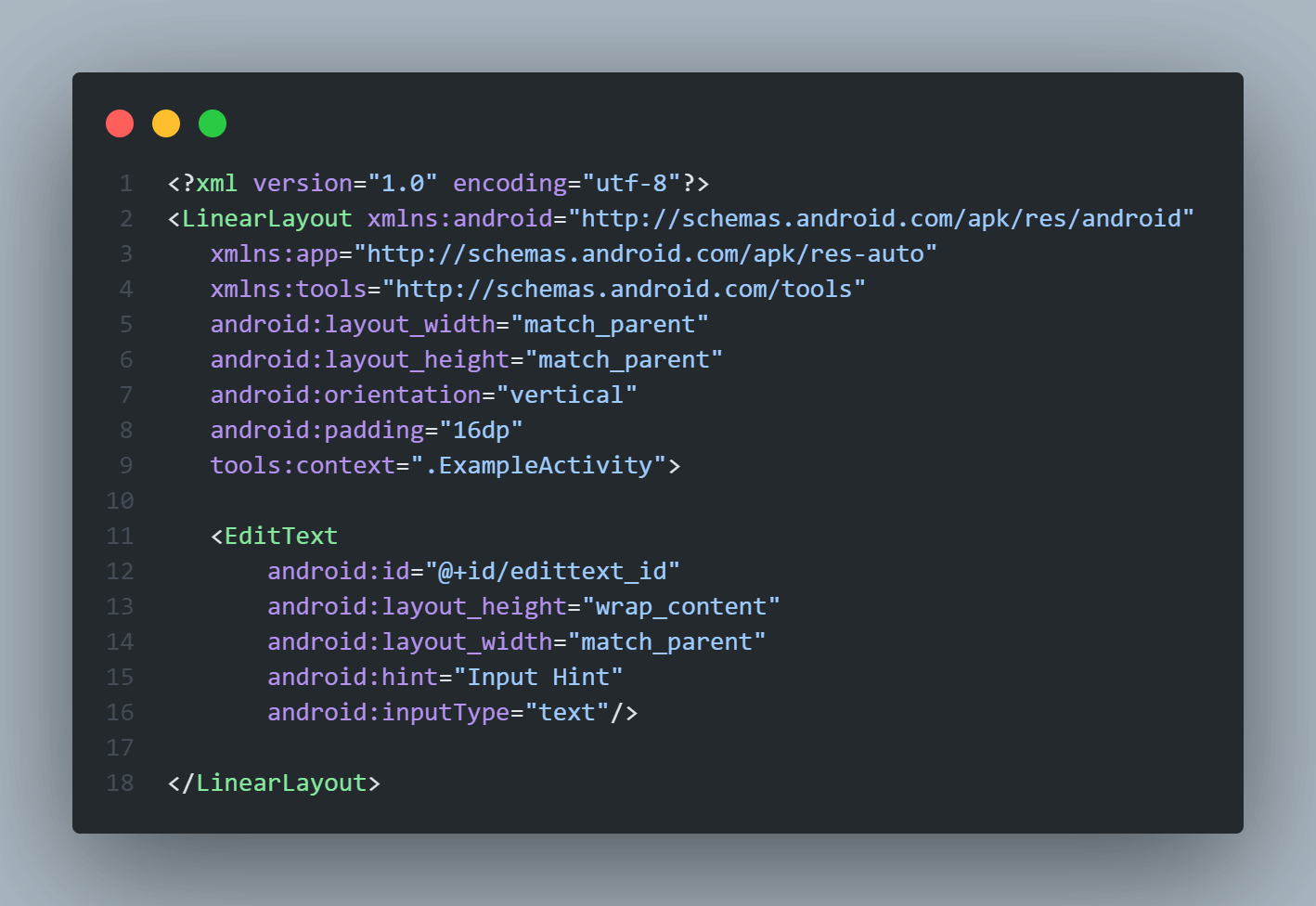 Create EditText in an XML layout file Create EditText in an XML layout file