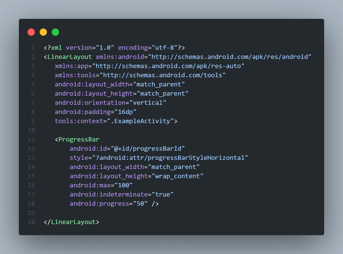 Create ProgressBar in an XML layout file Create ProgressBar in an XML layout file