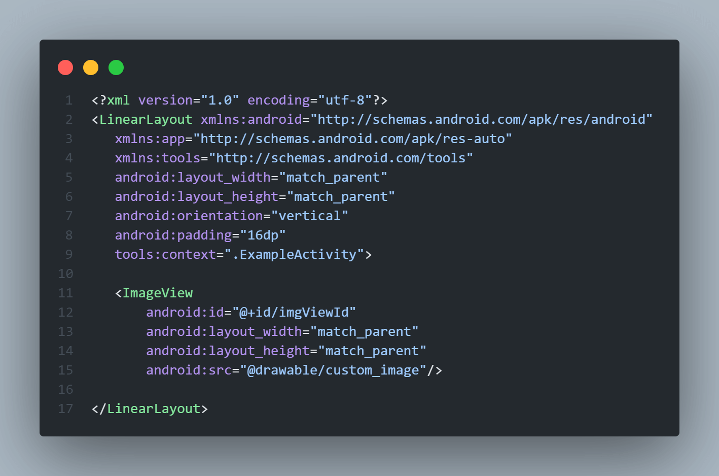 Create ImageView in an XML layout file Create ImageView in an XML layout file