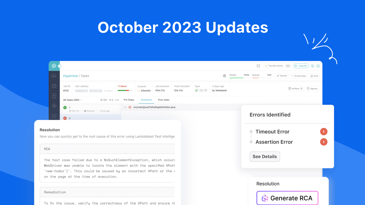 October’23 Updates: Live With Intelligent UI Inspector, Major Upgrades to HyperExecute, Smart UI, and More | TestMu AI (Formerly LambdaTest)