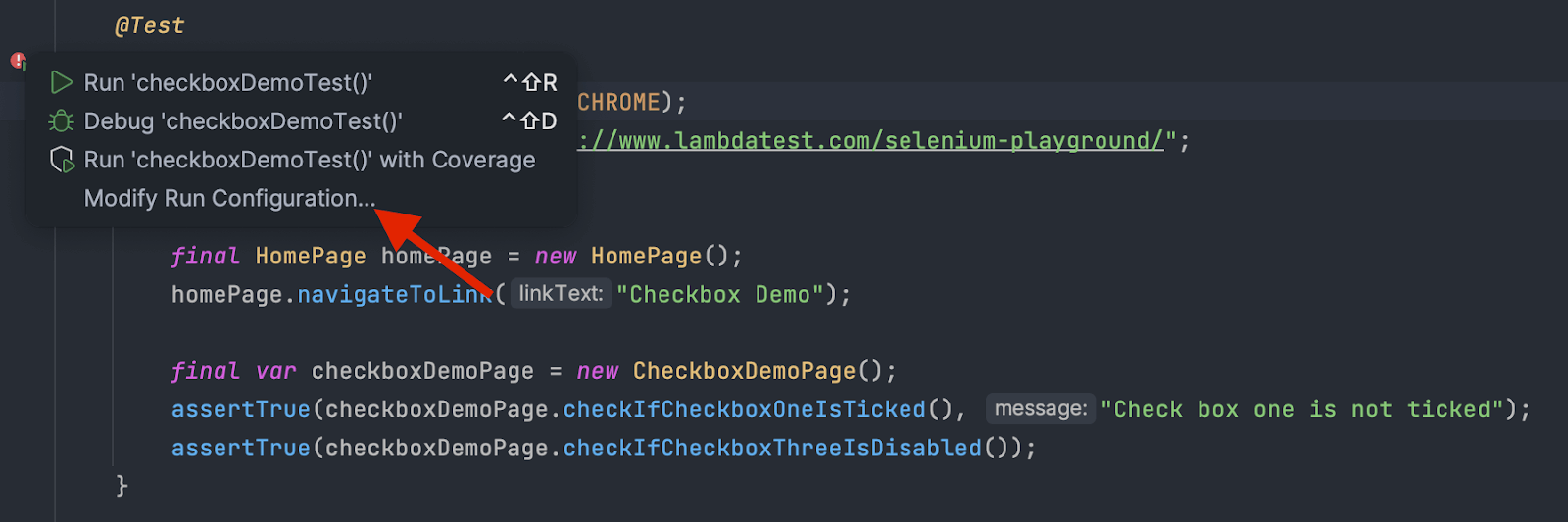 Modify Run Configuration