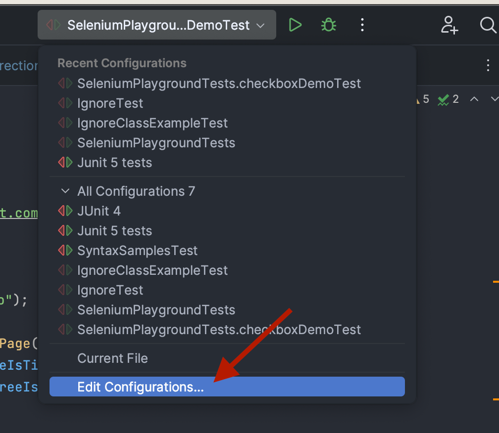 configuration window by
