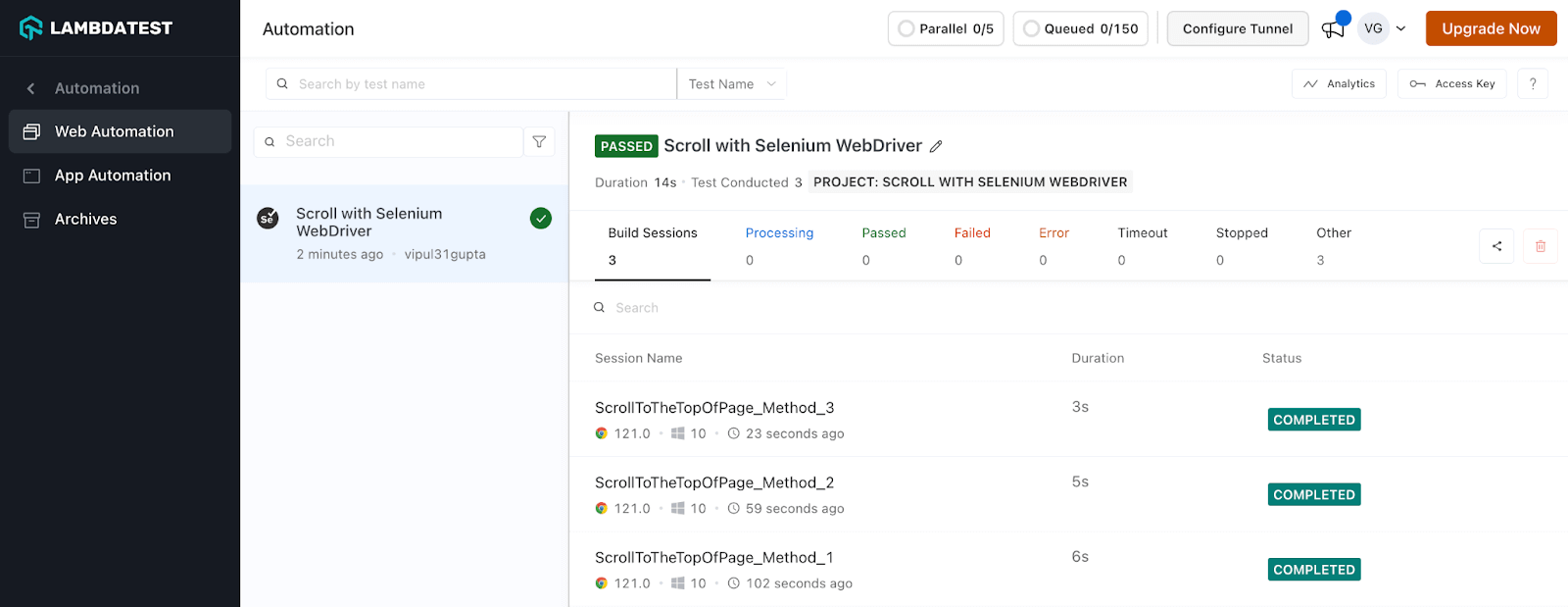 Automation result Automation result