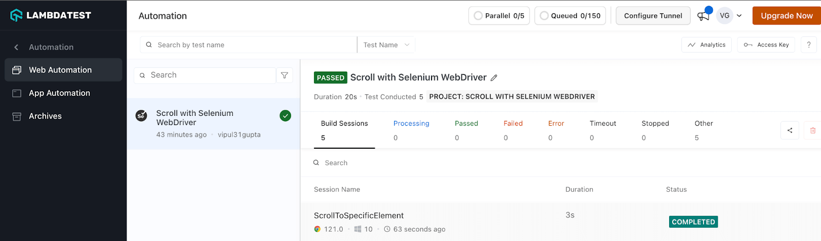 LambdaTest dashboard LambdaTest dashboard