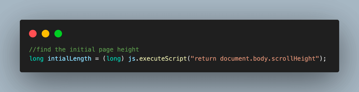 code fetches the initial height of the page and stores it in a variable code fetches the initial height of the page and stores it in a variable