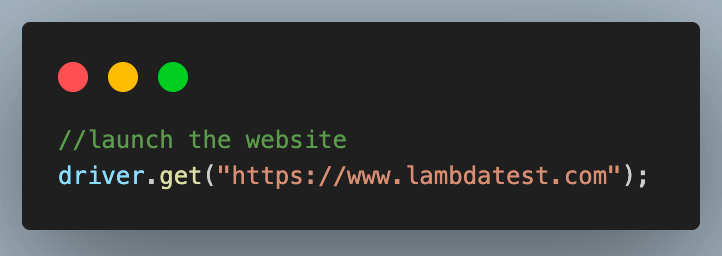 code navigates to the LambdaTest website code navigates to the LambdaTest website