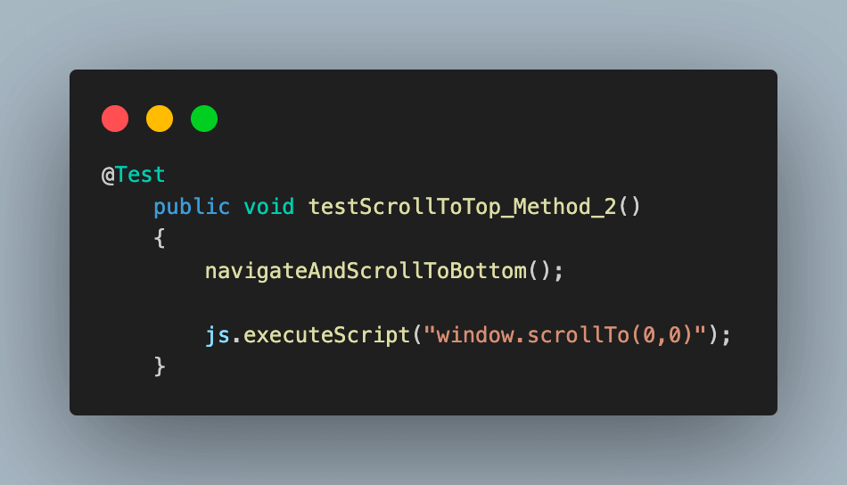 code uses the scrollTo() method that uses x and y coordinates as 0 code uses the scrollTo() method that uses x and y coordinates as 0