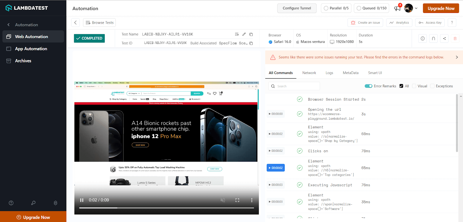 e test results (including a replay) on my Dashboard