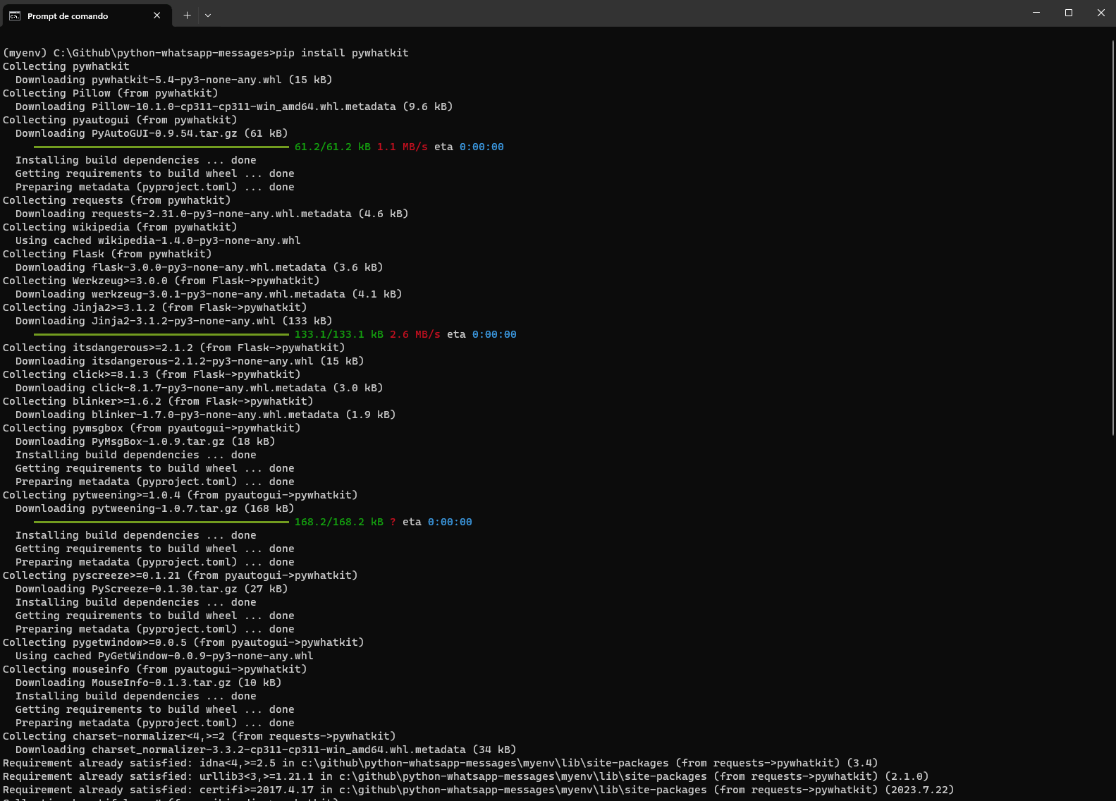 pip install pywhatkit