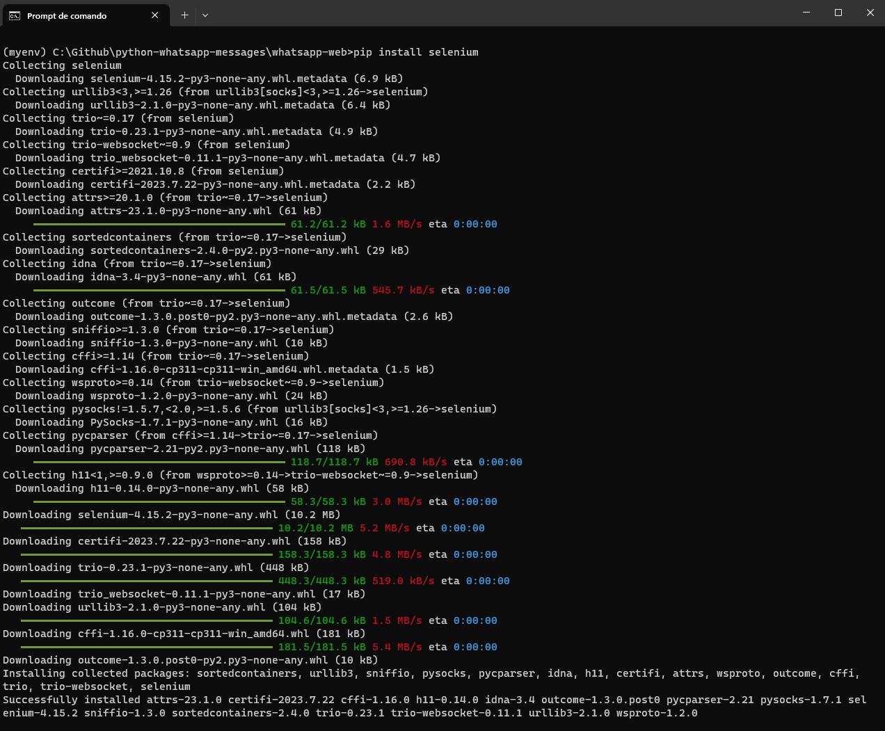pip install selenium