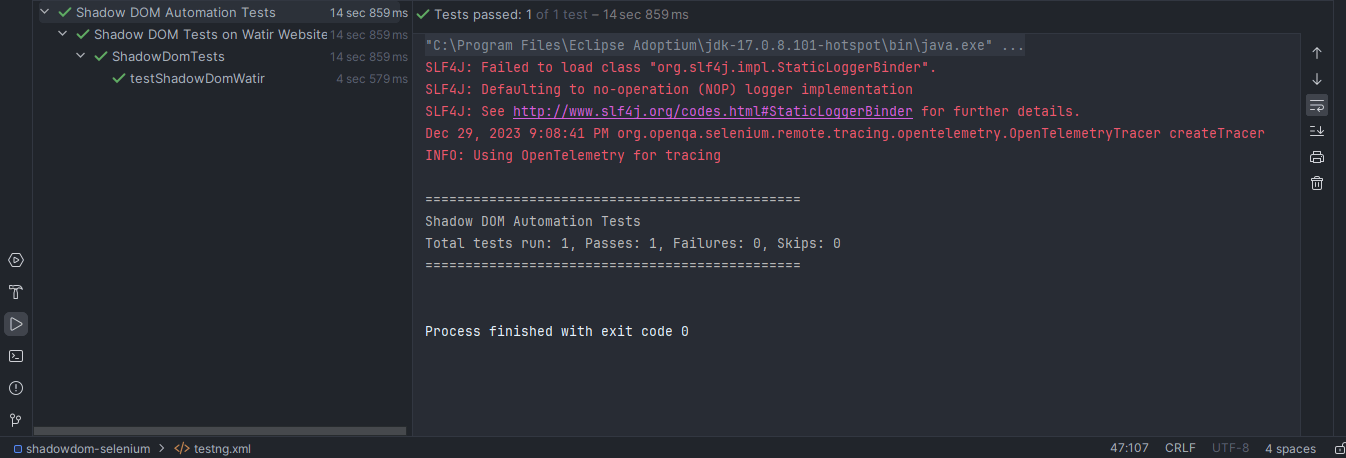 IntelliJ Test Execution for Shadow DOM
