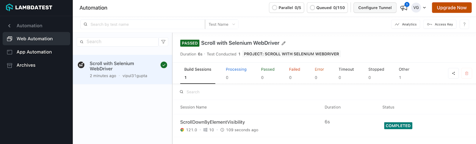 LambdaTest dashboard LambdaTest dashboard