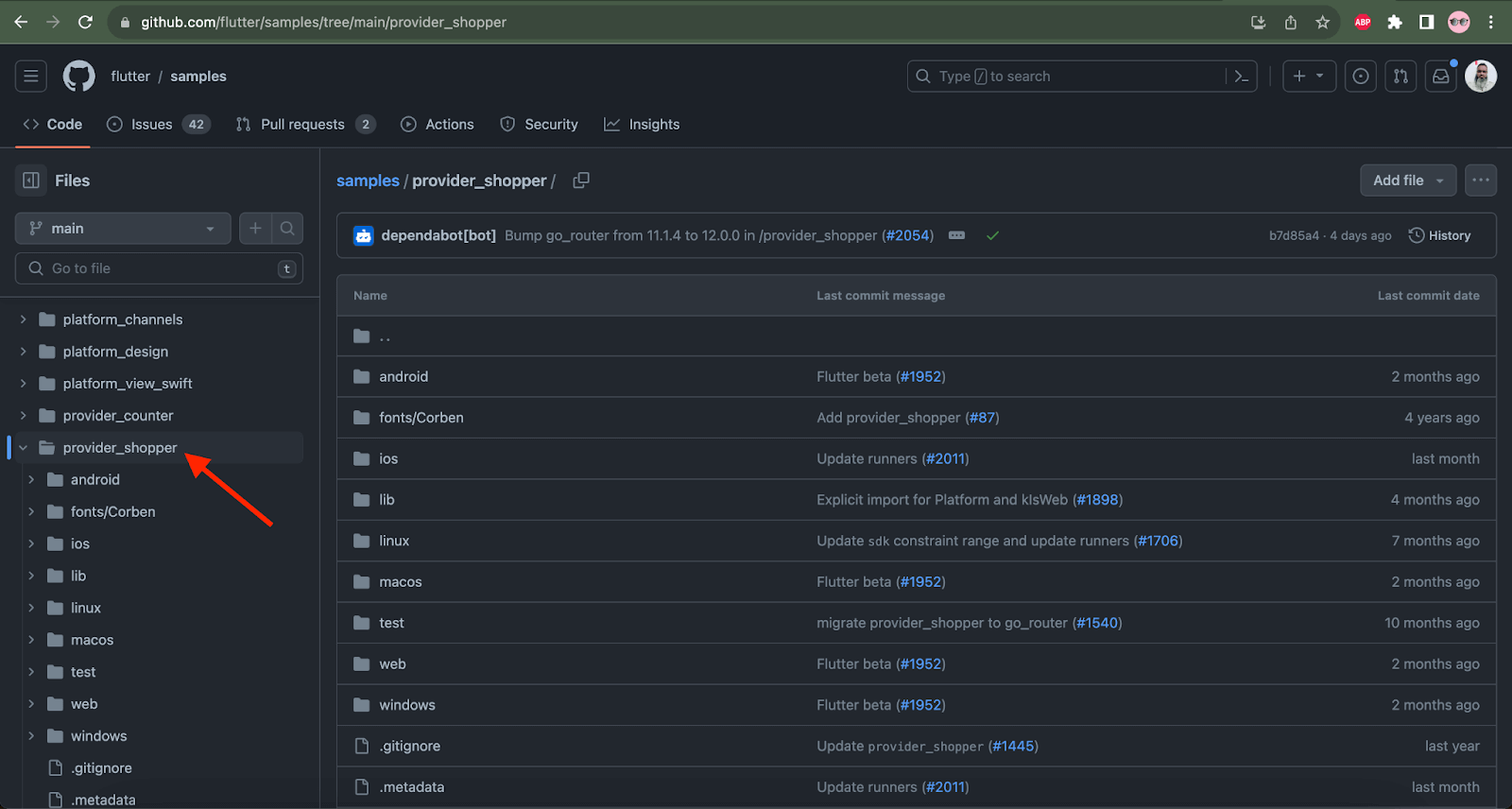 Flutter sample application in Android Studio
