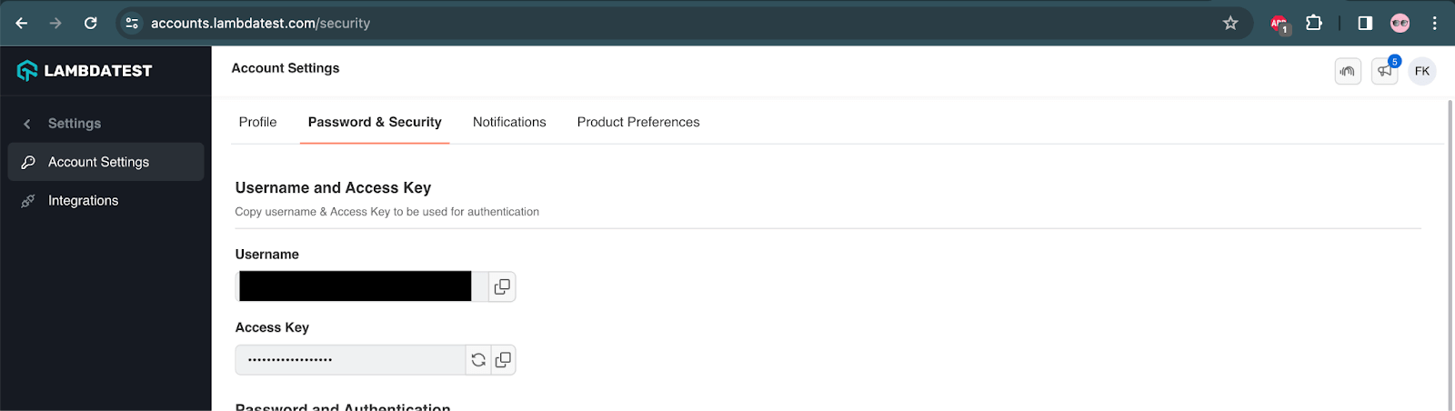 Password & Security tab