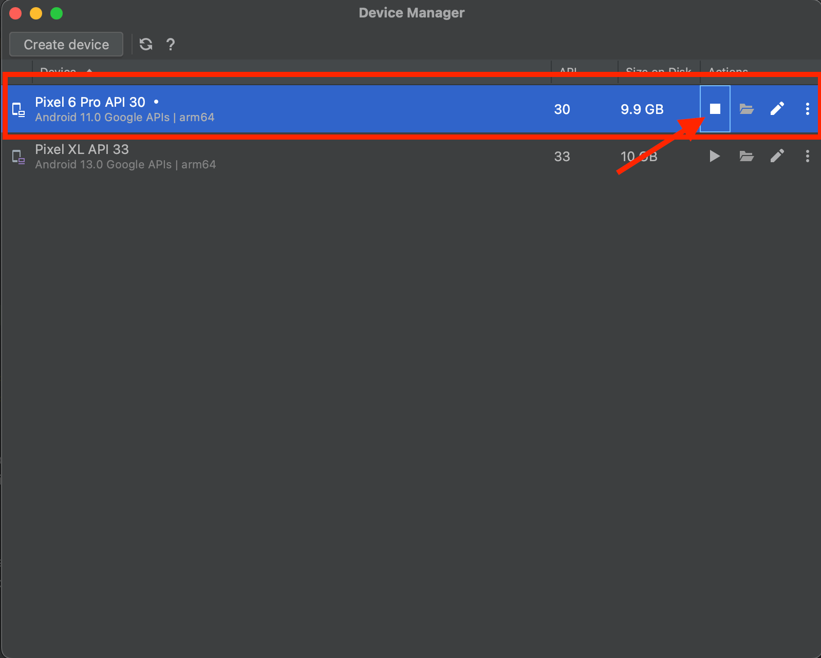 Start Android emulator