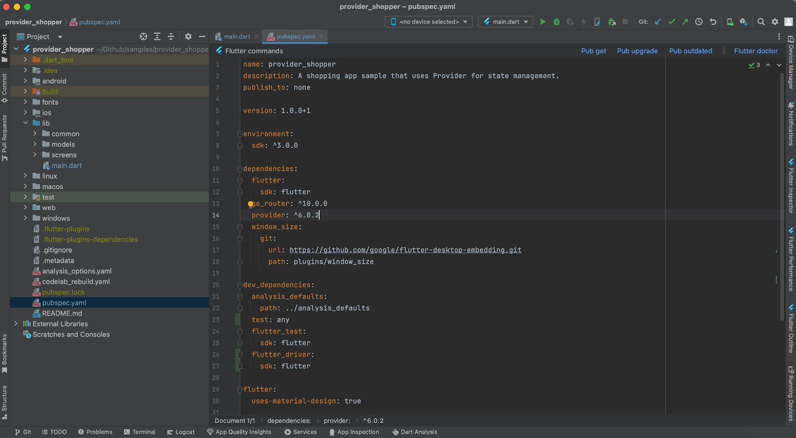 below screenshot of the pubspec.yml file
