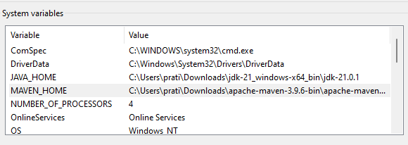 newly created Maven variable under ‘System Variables.
