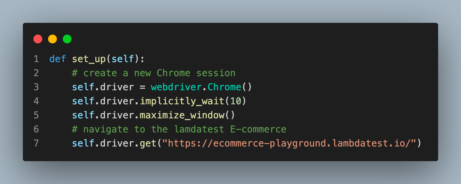 test case’s entry point is a set_up()