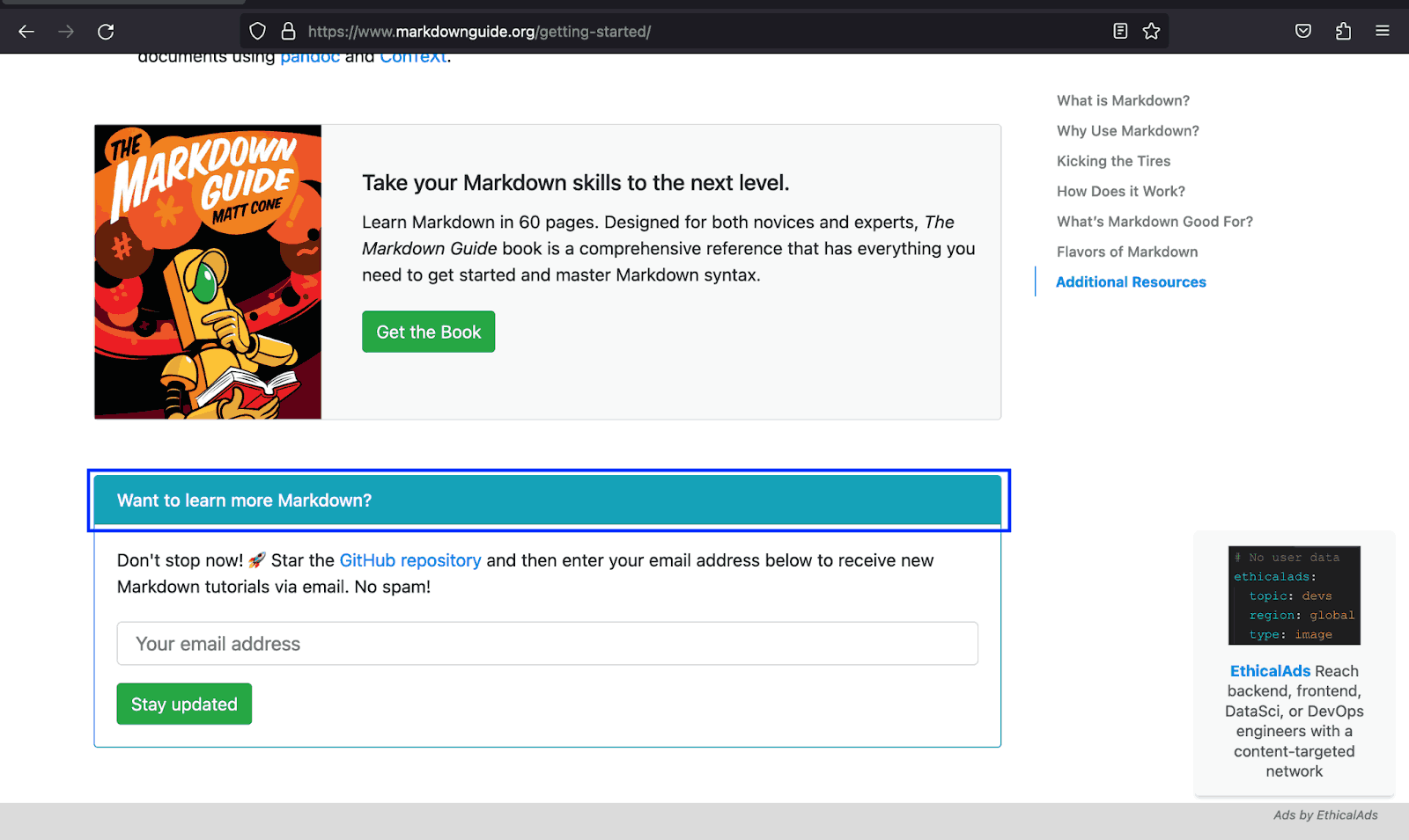 Markdown Guide uses the bg-info