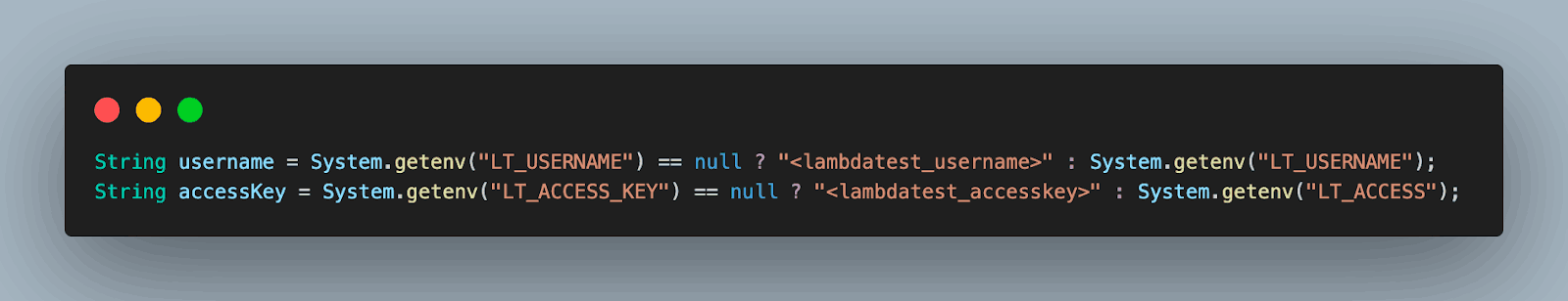 Next would be to add the LambdaTest Username and Access Key Next would be to add the LambdaTest Username and Access Key