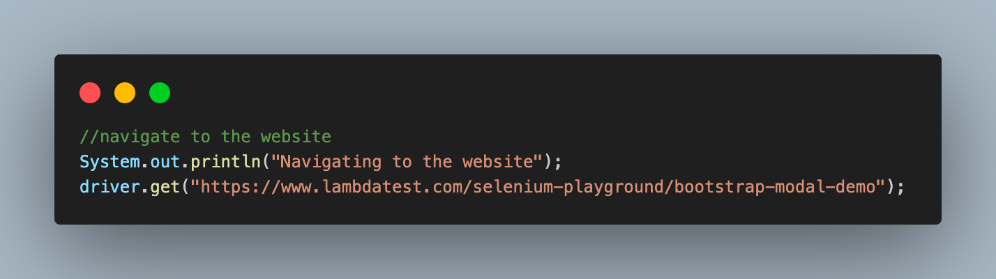 navigate to the URL on which we will have our modal dialog box to automate navigate to the URL on which we will have our modal dialog box to automate