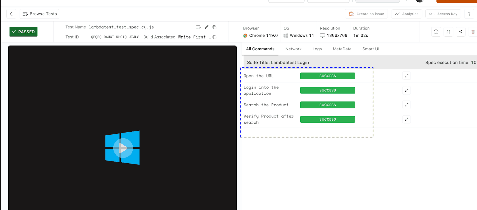 console log of executed test cases console log of executed test cases