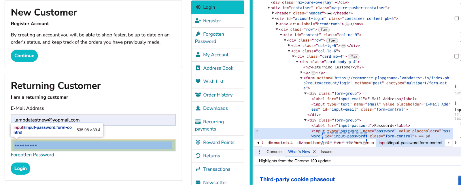 input element with the ID attribute set to input-password. input element with the ID attribute set to input-password.