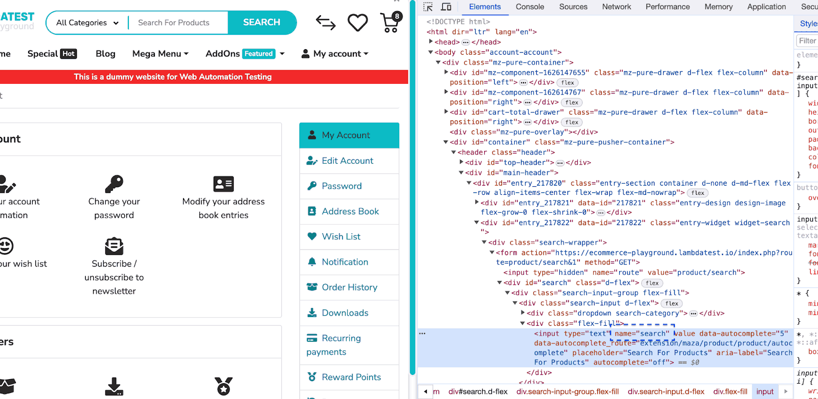 name attribute set to search. name attribute set to search.