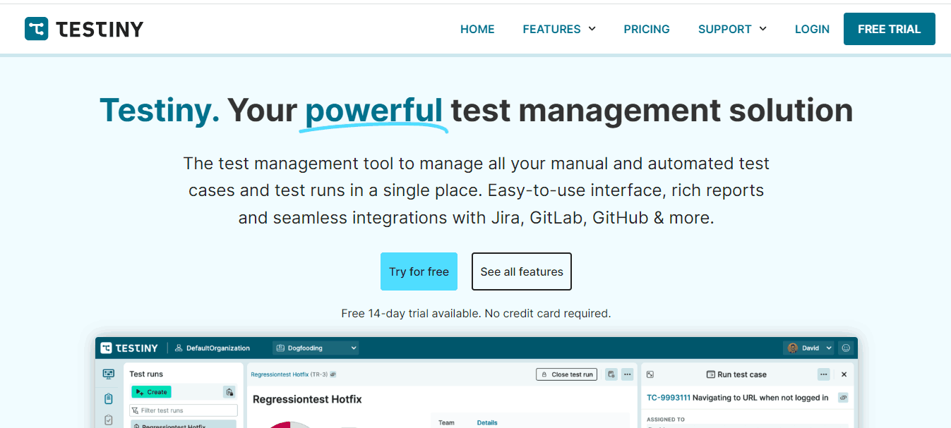 Testiny free test management tool