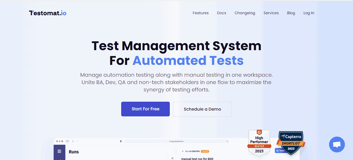 Testomat.io free test management tool interface showing automated and manual test case management