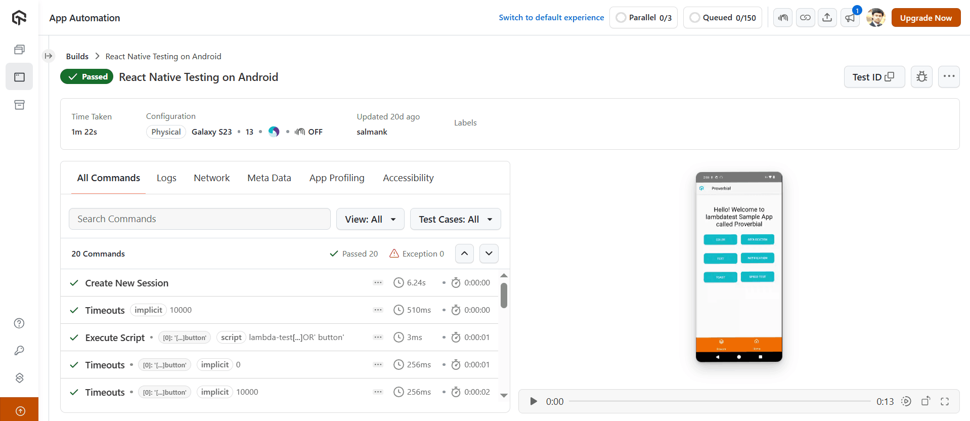 react native testing android