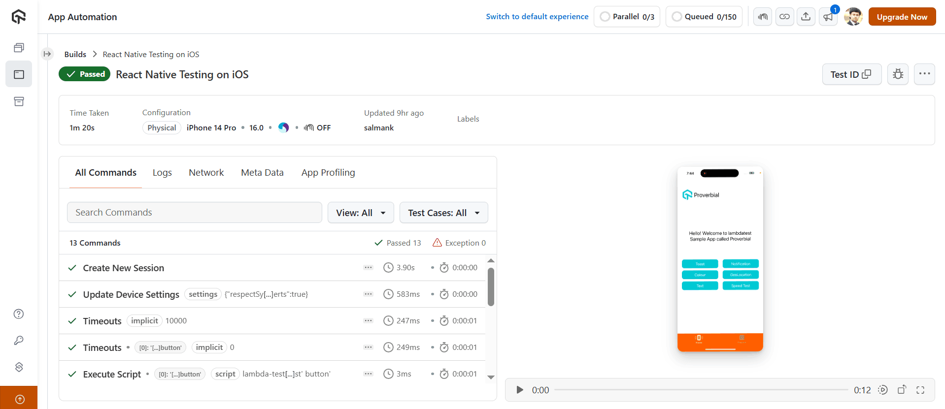 react native testing ios