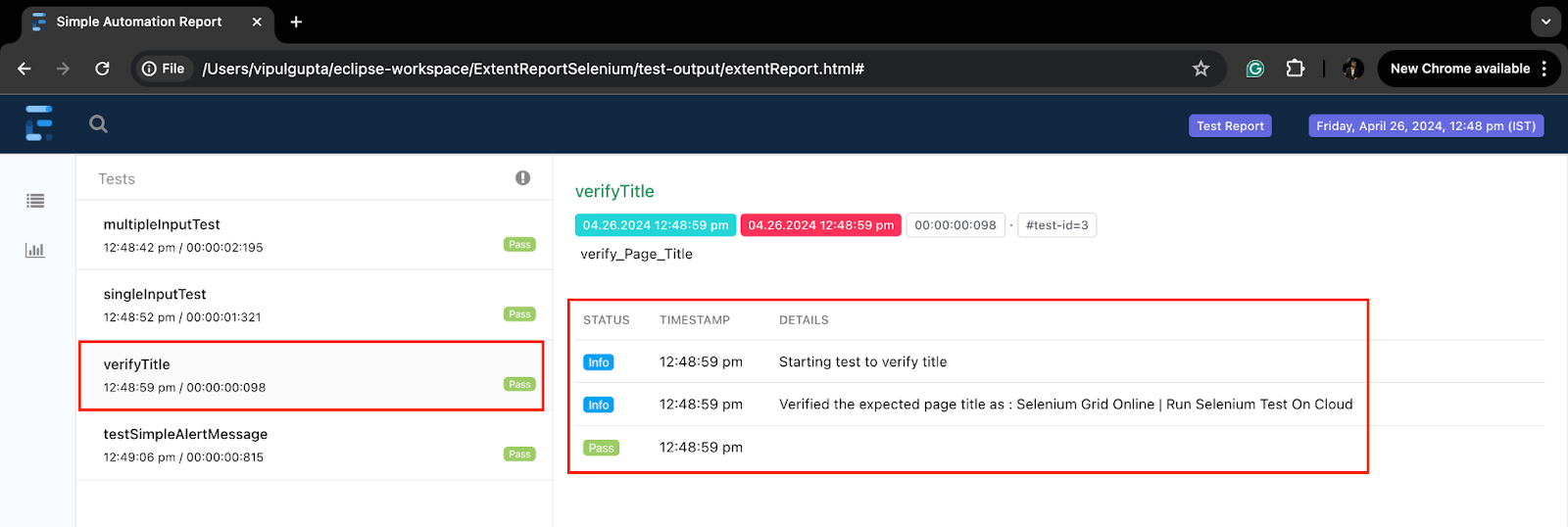 generated Extent Reports generated Extent Reports