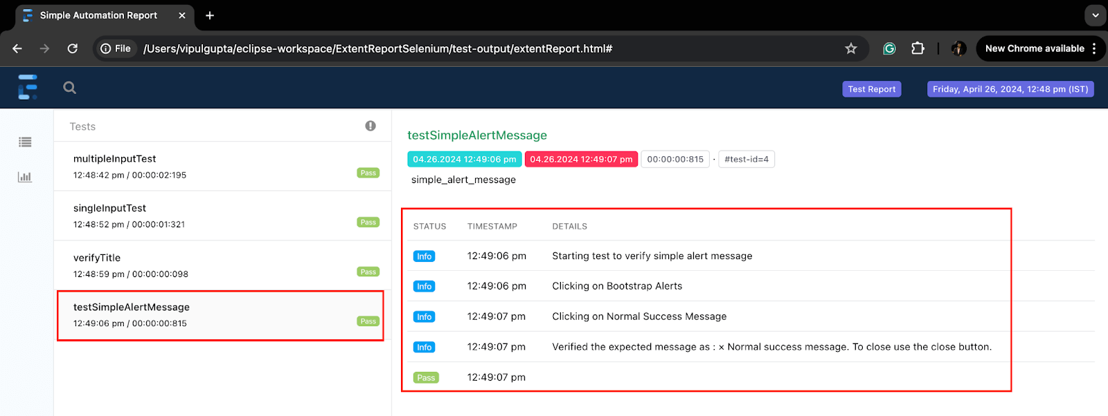 generated Extent Reports generated Extent Reports