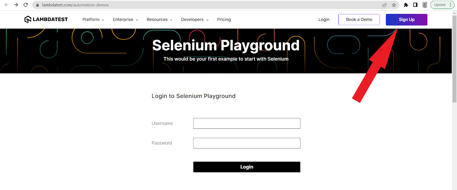  Sign Up and then perform a click() actio