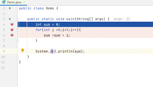 Code execution with breakpoints.