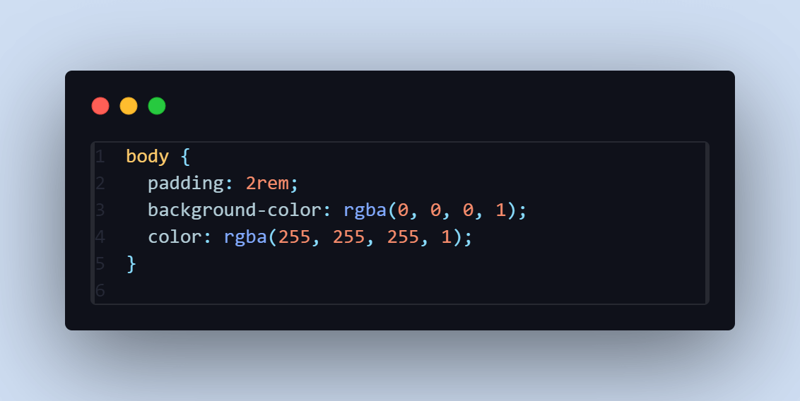 background color of the body is set to black, with white text background color of the body is set to black, with white text