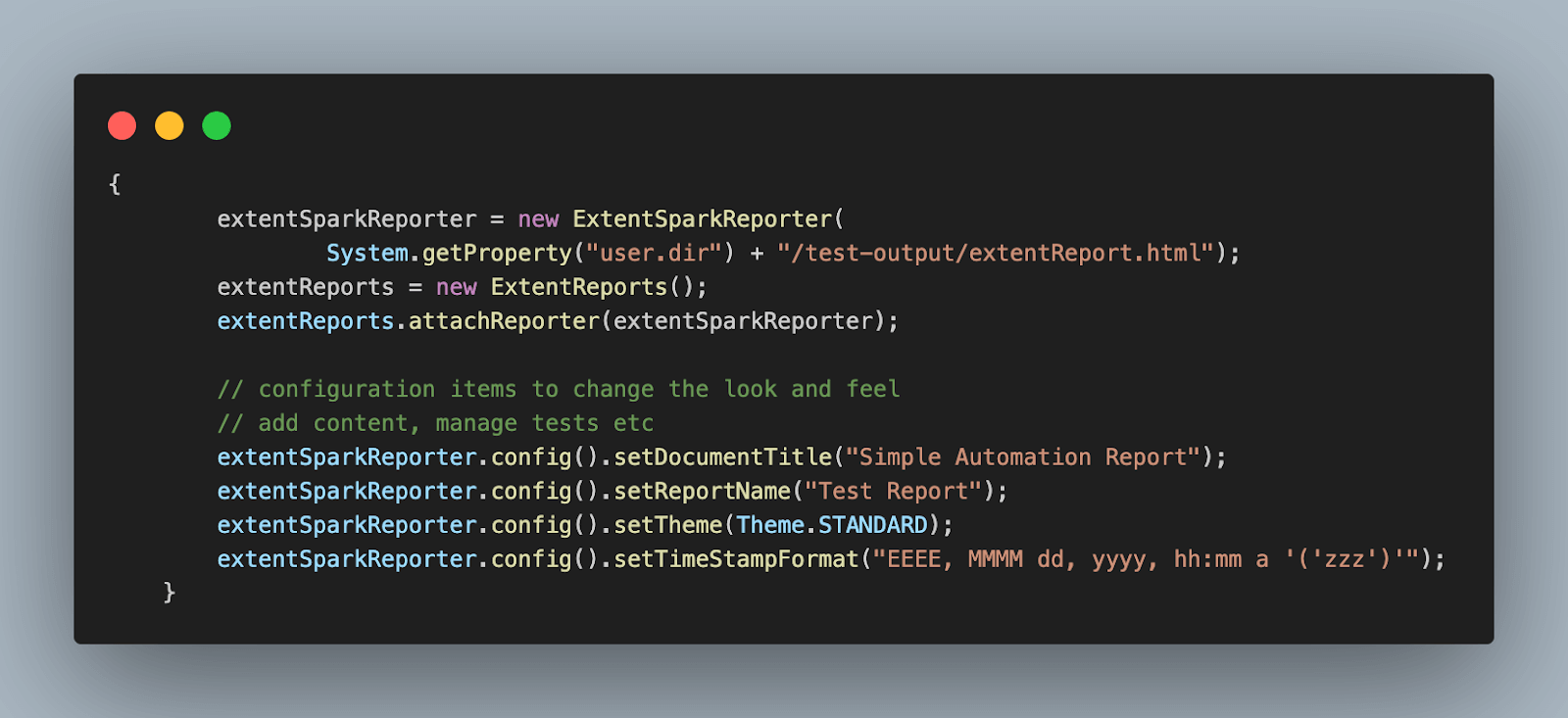 ExtentHtmlReporter is attached to it using the attachReporter() method ExtentHtmlReporter is attached to it using the attachReporter() method