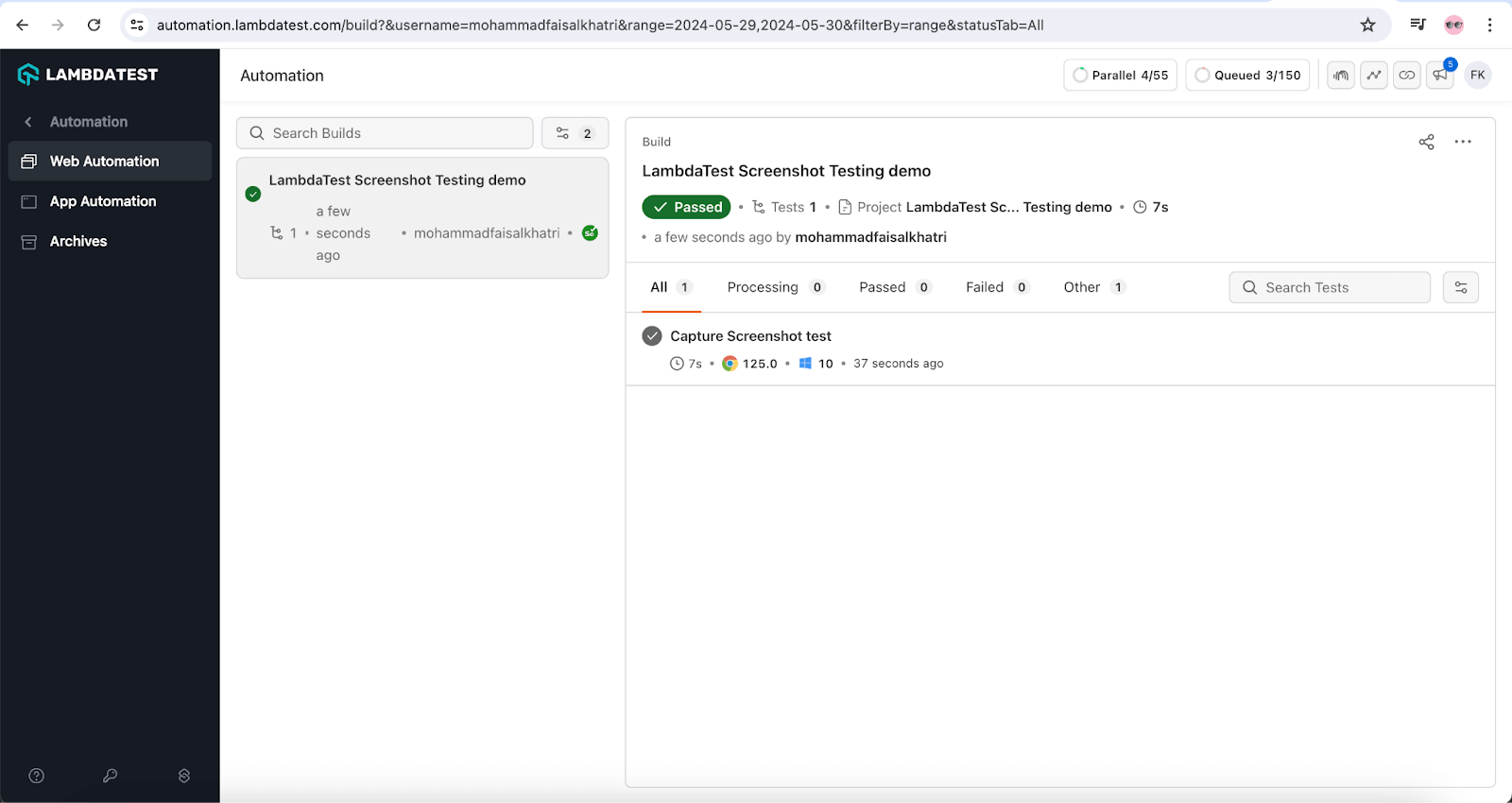 successful execution of the tests successful execution of the tests