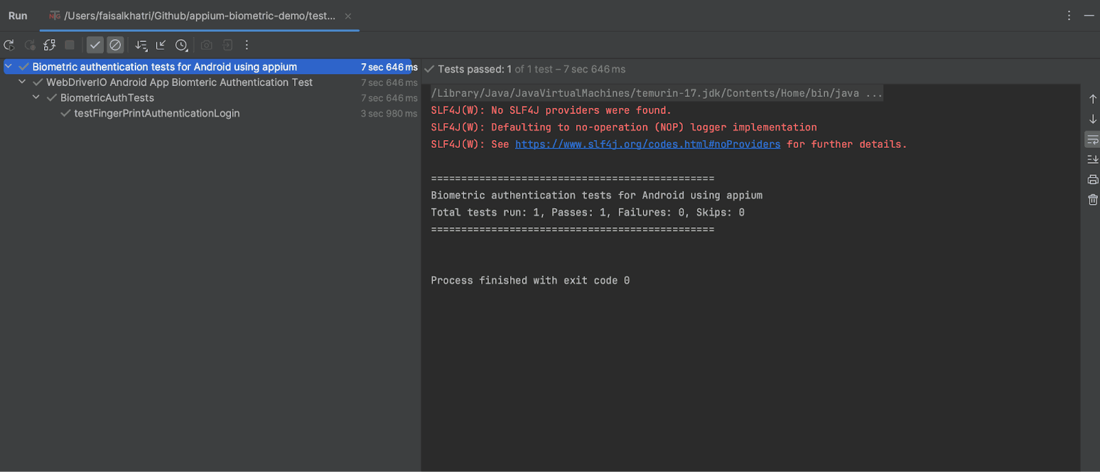 screenshot of the test executed using IntelliJ IDE screenshot of the test executed using IntelliJ IDE