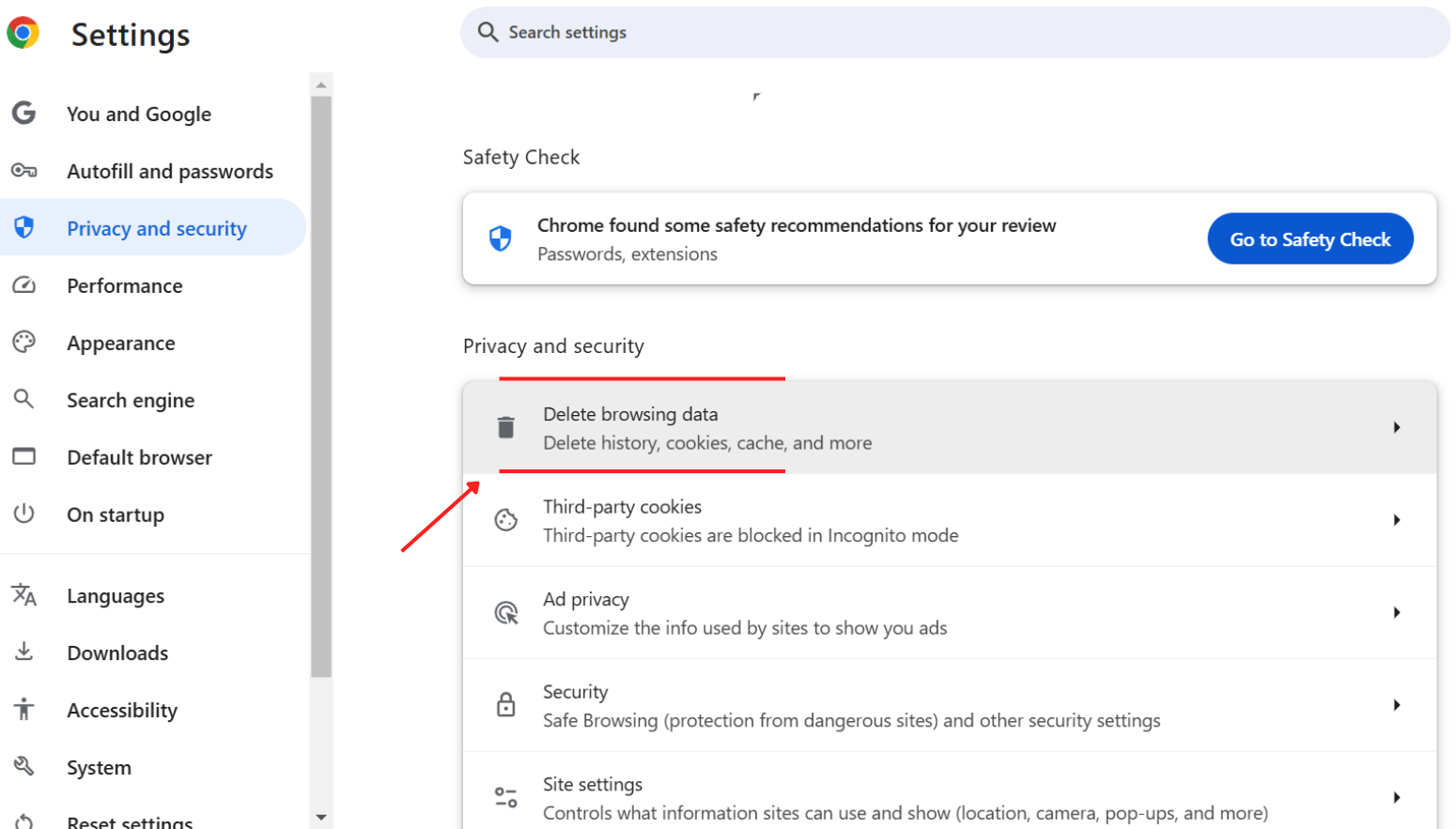 Click on Delete browsing data Click on Delete browsing data