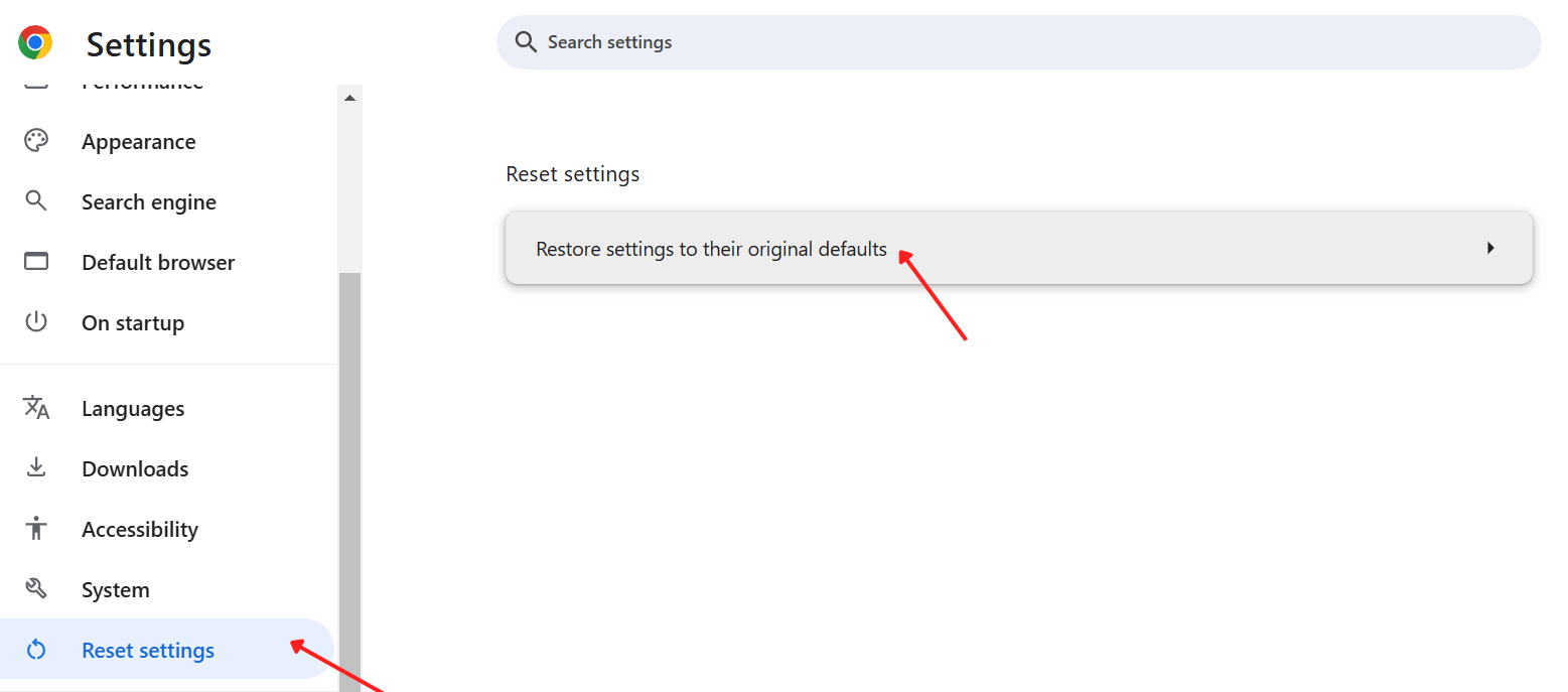Click on Restore settings to their original defaults Click on Restore settings to their original defaults