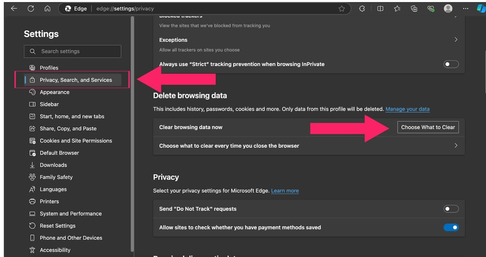 Delete browsing data Delete browsing data