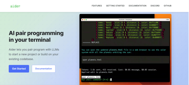 Aider webpage Aider webpage