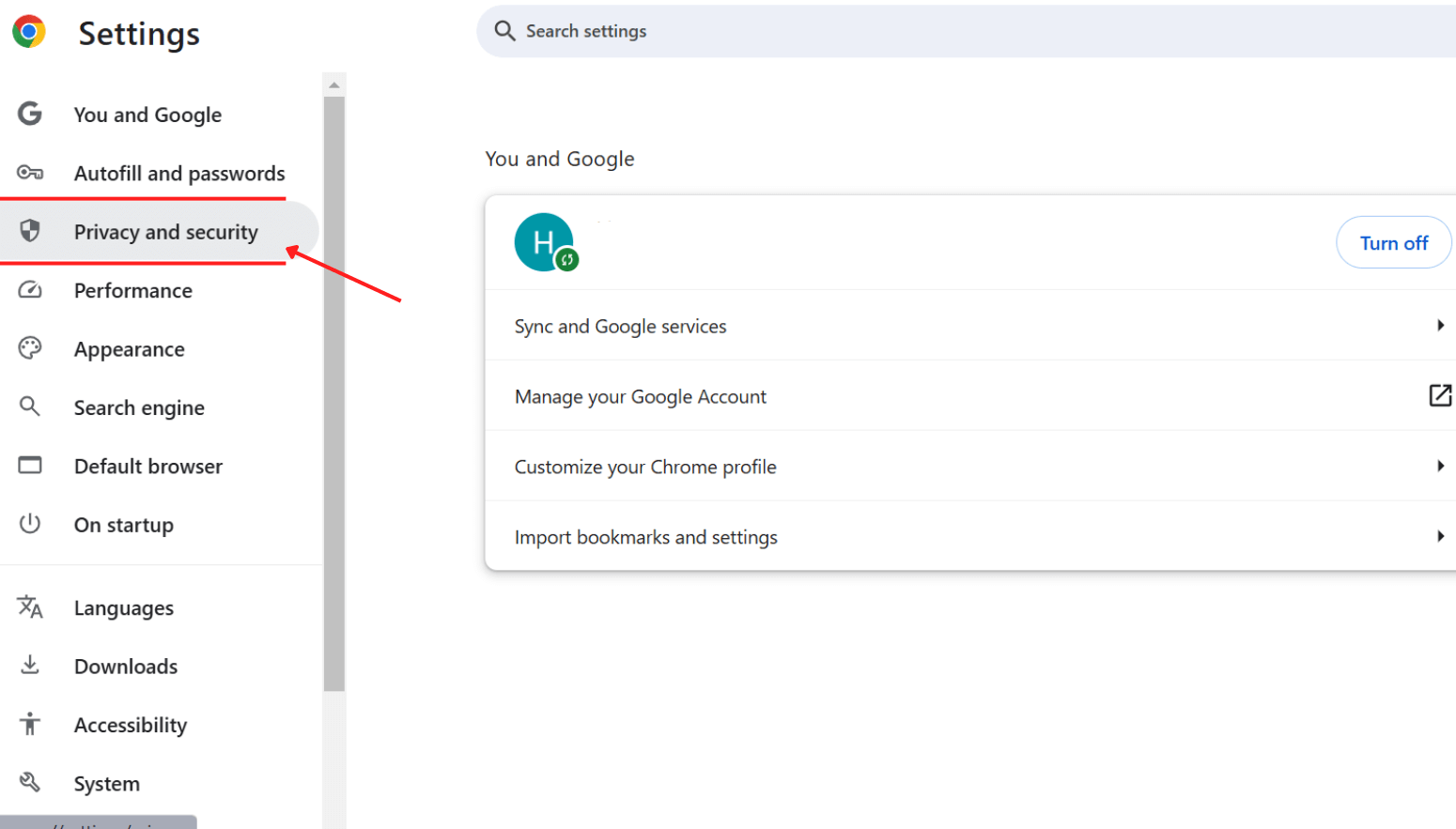 select Privacy and security select Privacy and security