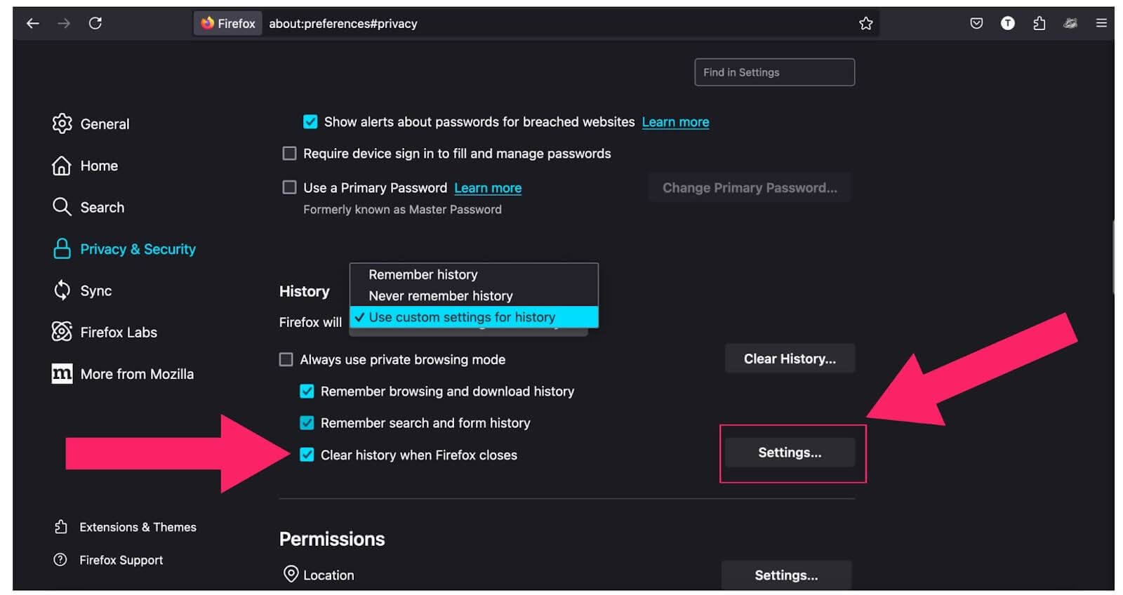 Clear history when Firefox closes Clear history when Firefox closes